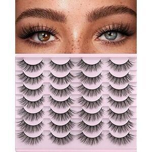 False Eyelashes 14Mm Faux 3D Mink Lashes Natural Look Cat Eye Wispy Lashes Pack